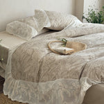 Quilt Set Botanical Jacquard Embroidered Lace Ruffle 4-Piece