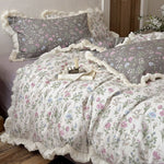 Quilt Set Reversible Floral Ruffle 4 Piece