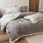 Quilt Set Reversible Floral Ruffle 4 Piece