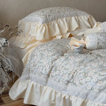 Quilted Bedding Set Breathable Cotton-Blend Floral Jacquard 4 Piece