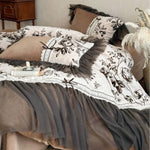 Quilted Bedding Set Cotton Blend Floral Print & Tulle Ruffle