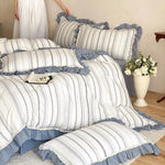 Quilted Bedding Set Cotton Muslin Cherry Print Ruffle Edge