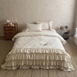 Quilted Bedding Set Cotton Ruffled 4-Piece With Bed Skirt