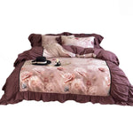 Quilted Bedding Set Cotton Satin Rose Watercolor Print