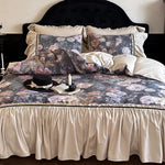 Quilted Bedding Set Cotton Satin Rose Watercolor Print