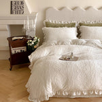 Quilted Bedding Set Floral Embroidery Ruffled Hem