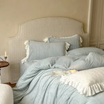 Quilted Bedding Set Medallion Jacquard Ruffle Trim