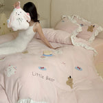 Quilted Bedding Set Medallion Jacquard Ruffle Trim