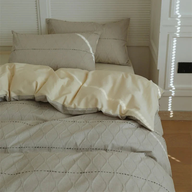 Quilted Bedding Set Reversible Leaf Quilting Cotton Blend