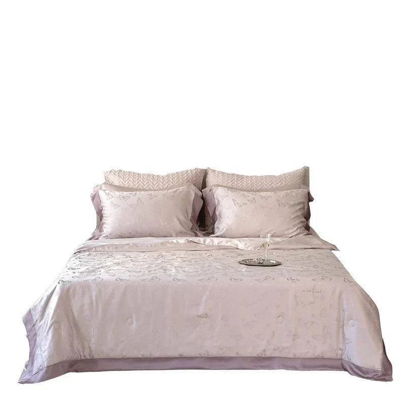 Quilted Bedding Set Satin Embossed Wave Temperature Regulating