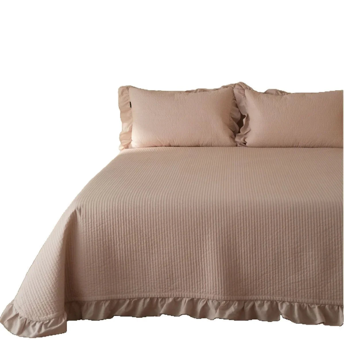 Quilted Bedding Set Stonewashed Cotton Ruffled Edges & Machine Washable