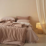 Quilted Bedding Set Stonewashed Cotton Ruffled Edges & Machine Washable