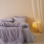 Quilted Bedding Set Stonewashed Cotton Ruffled Edges & Machine Washable