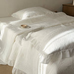 Quilted Bedspread Set Cotton Ruffled Edge