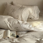 Quilted Bedspread Set Embroidered Floral Ruffle & Breathable Cotton Blend