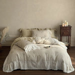 Quilted Bedspread Set Embroidered Floral Ruffle & Breathable Cotton Blend