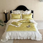 Quilted Bedspread Set Jacquard Satin Ruffles & Lace Machine Washable