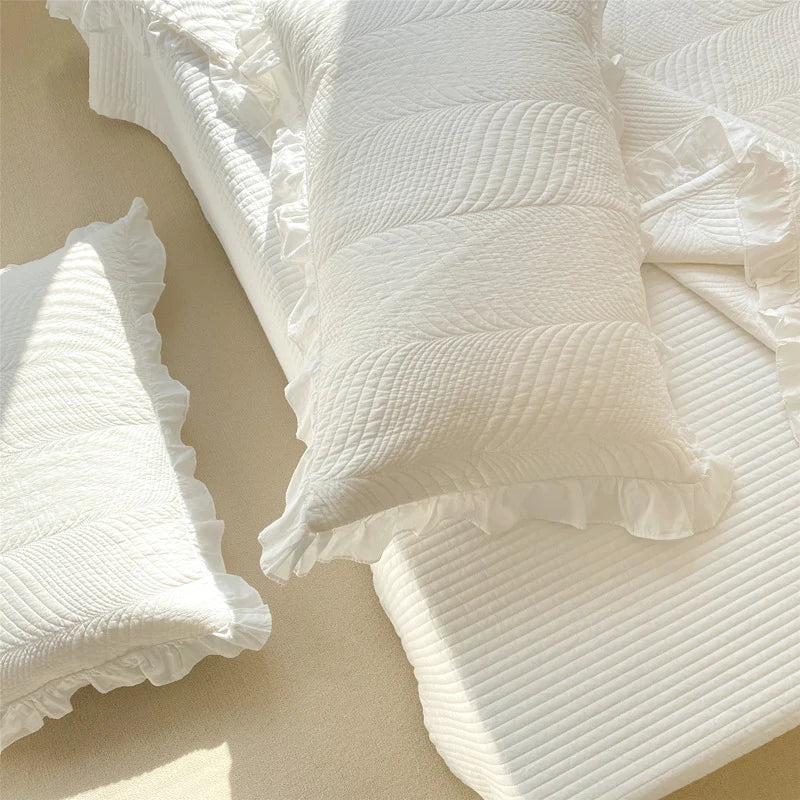 Quilted Bedspread Set Leaf Quilting Ruffle Edge Machine Washable