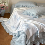 Quilted Bedspread Set Reversible Satin Ruffle Trim Machine Washable