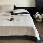 Quilted Bedspread Set Waffle Texture & Ruffle Trim Cotton Blend