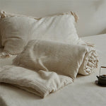 Quilted Bedspread Washed Linen Look Crochet Lace Trim