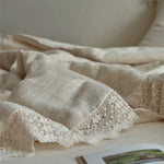Quilted Bedspread Washed Linen Look Crochet Lace Trim