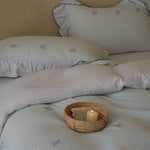 Quilted Duvet Set Cotton Blend Gingham & Floral Embroidery