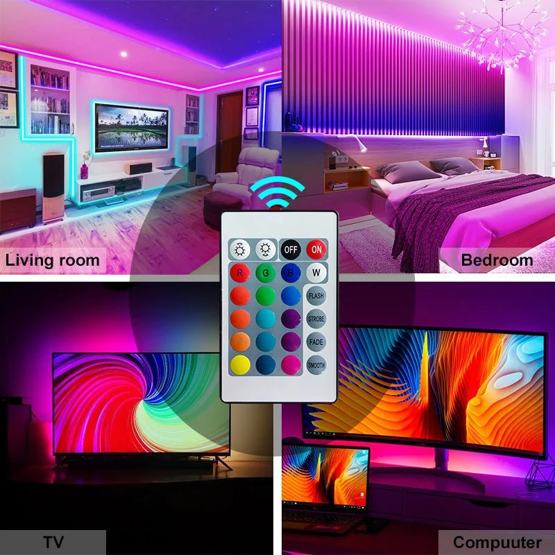RGB LED Strip Lights Color-Changing App & IR Remote