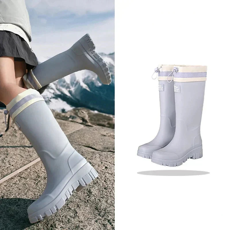 Rain Boots Waterproof Rubber Non-Slip Treaded Sole Retro Design