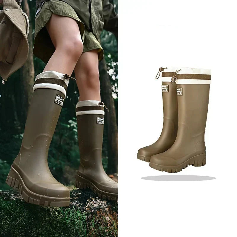 Rain Boots Waterproof Rubber Non-Slip Treaded Sole Retro Design