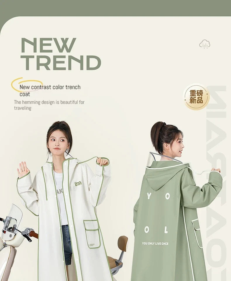 Rain Jacket EVA Longline Backpack-Compatible Hooded