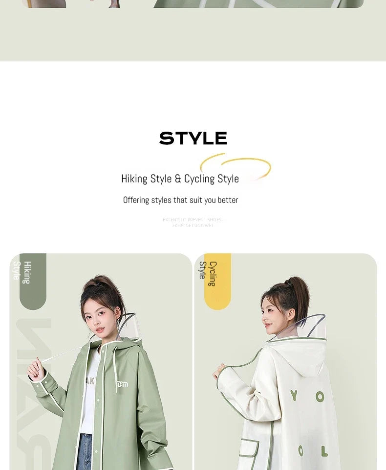 Rain Jacket EVA Longline Backpack-Compatible Hooded