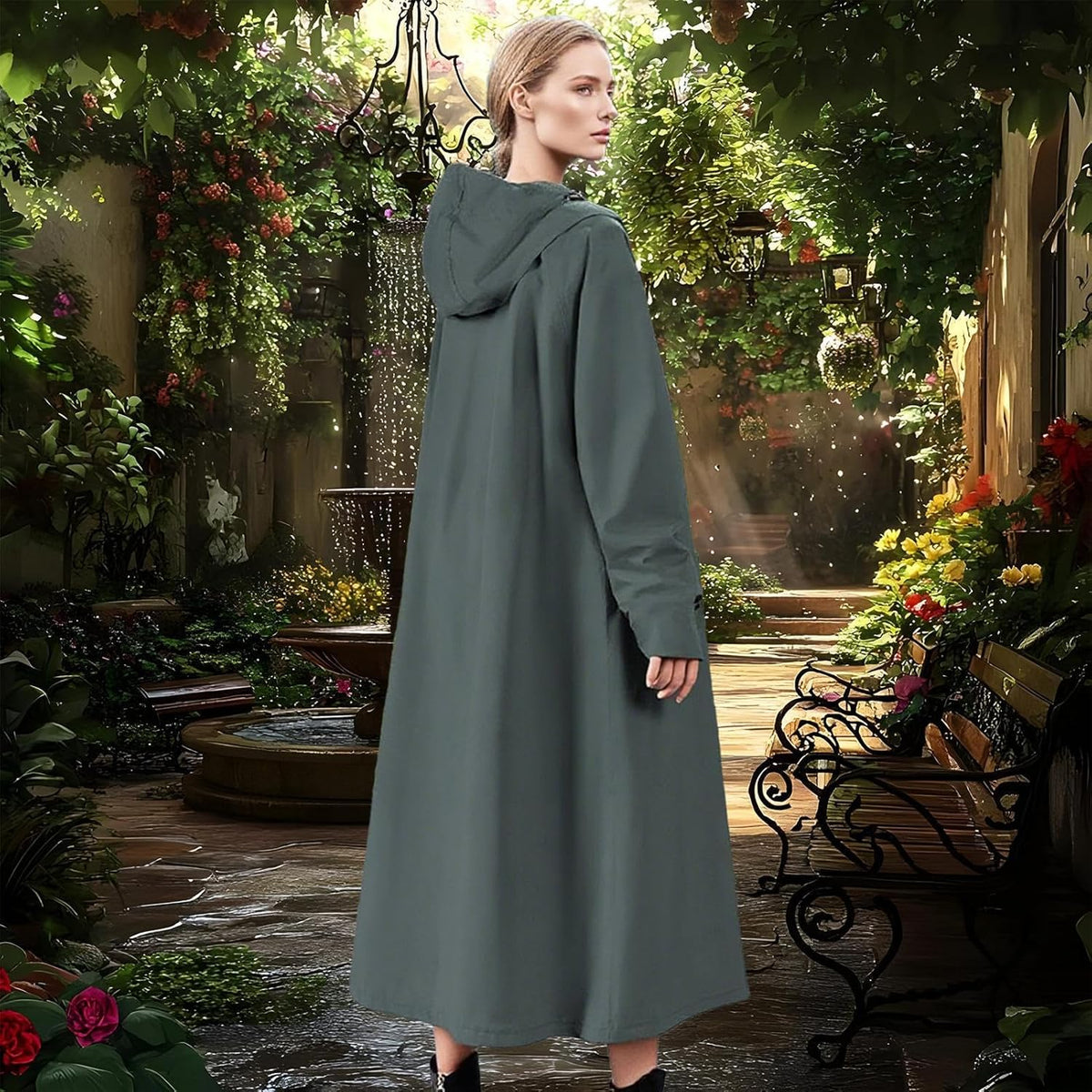 Raincoat Long Water-Repellent Wind-Resistant Packable Design