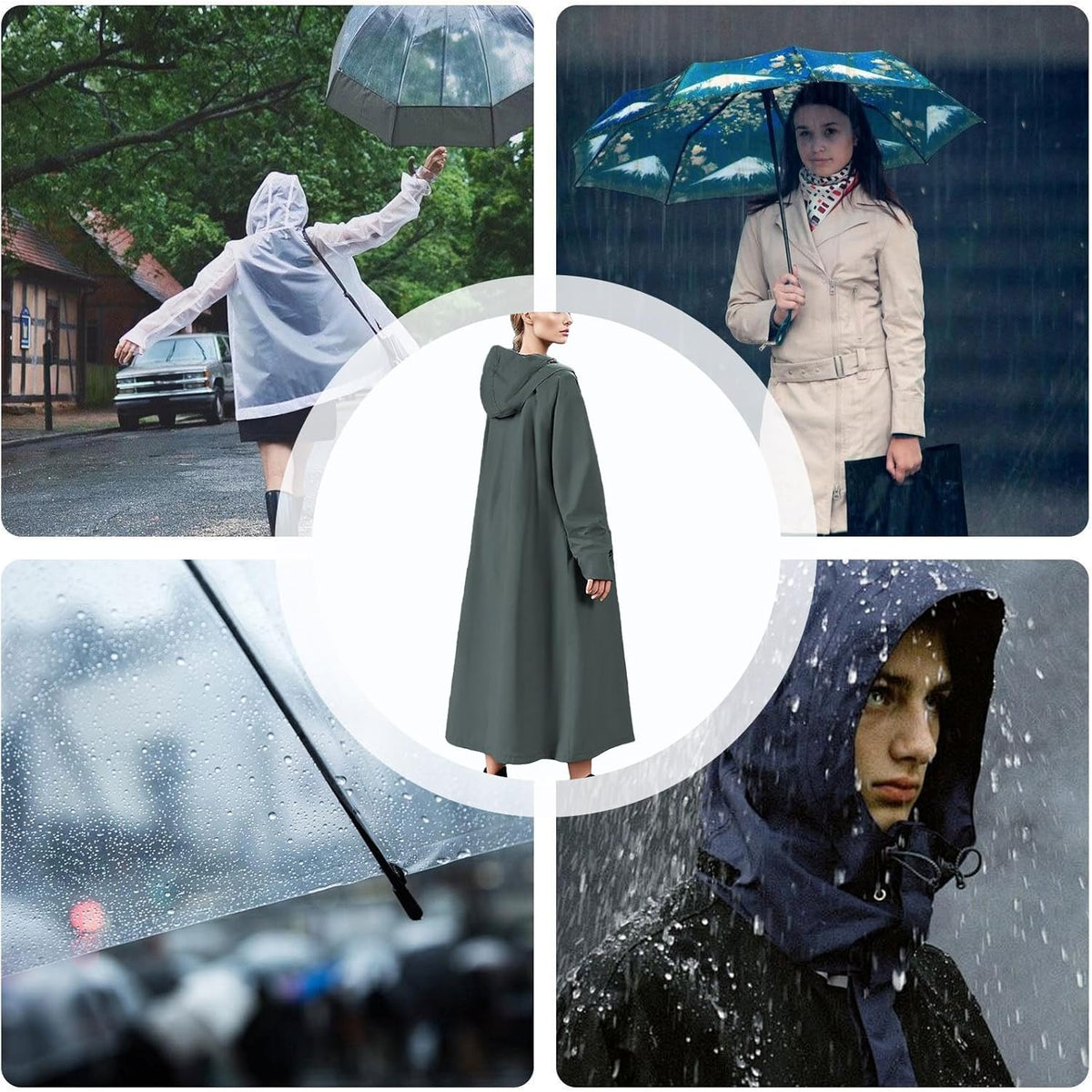 Raincoat Long Water-Repellent Wind-Resistant Packable Design