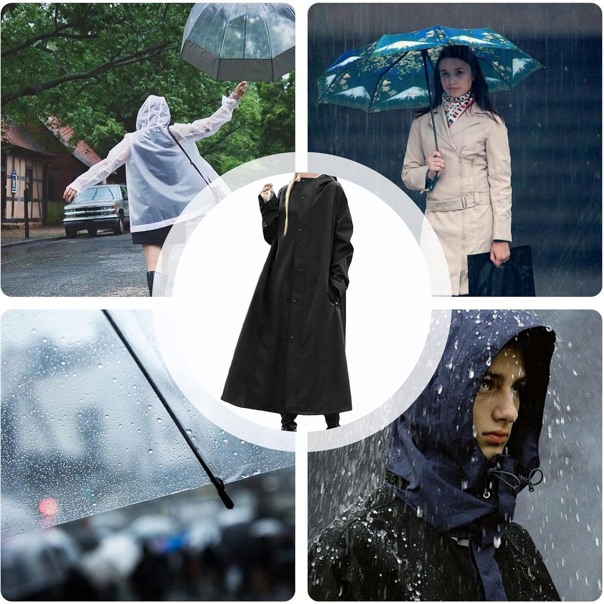 Raincoat Long Water-Repellent Wind-Resistant Packable Design