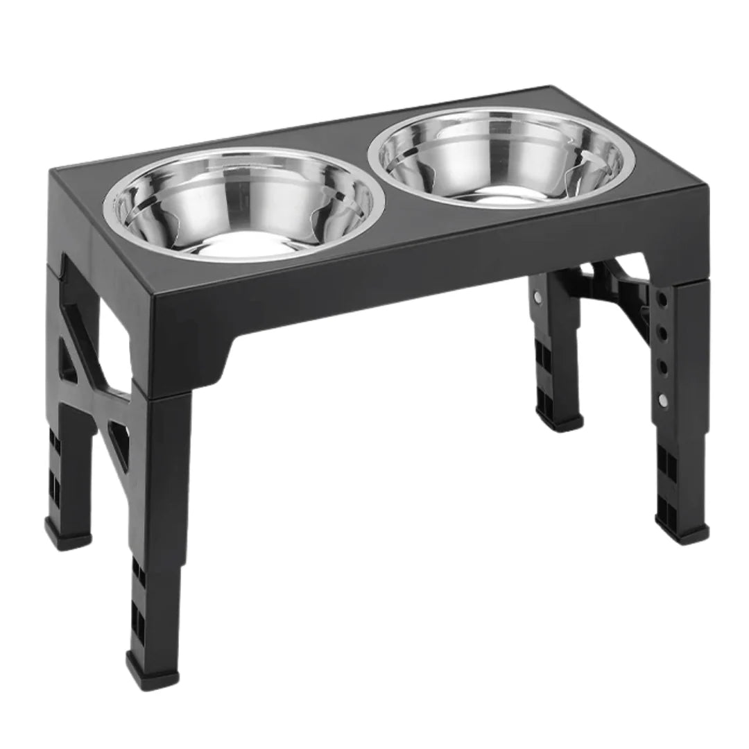 Raised Dog Feeder Adjustable Tilt Stainless Steel & Slow-Feed Bowls