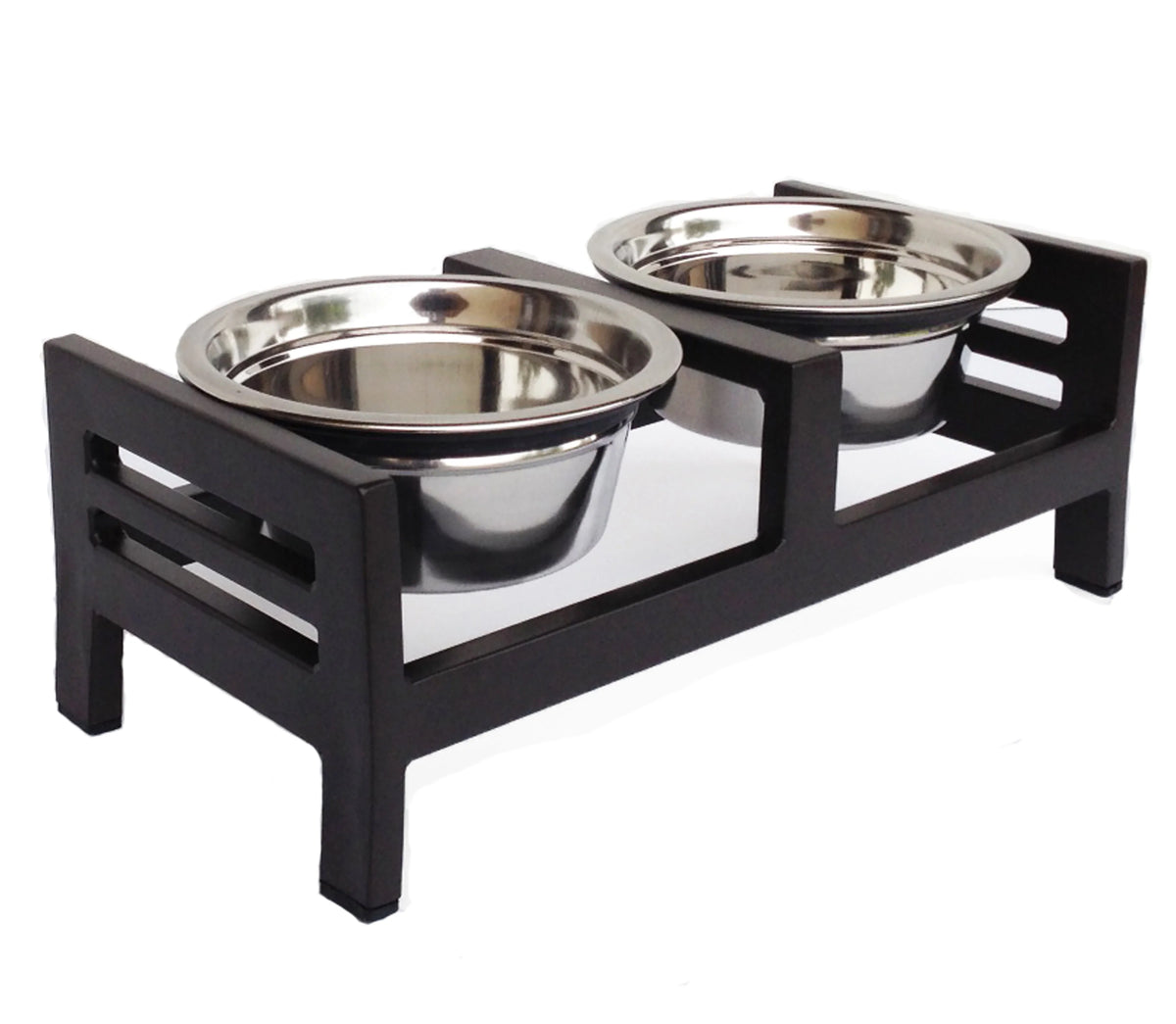 Raised Dog Feeder Two Stainless Steel Bowls Non-Slip