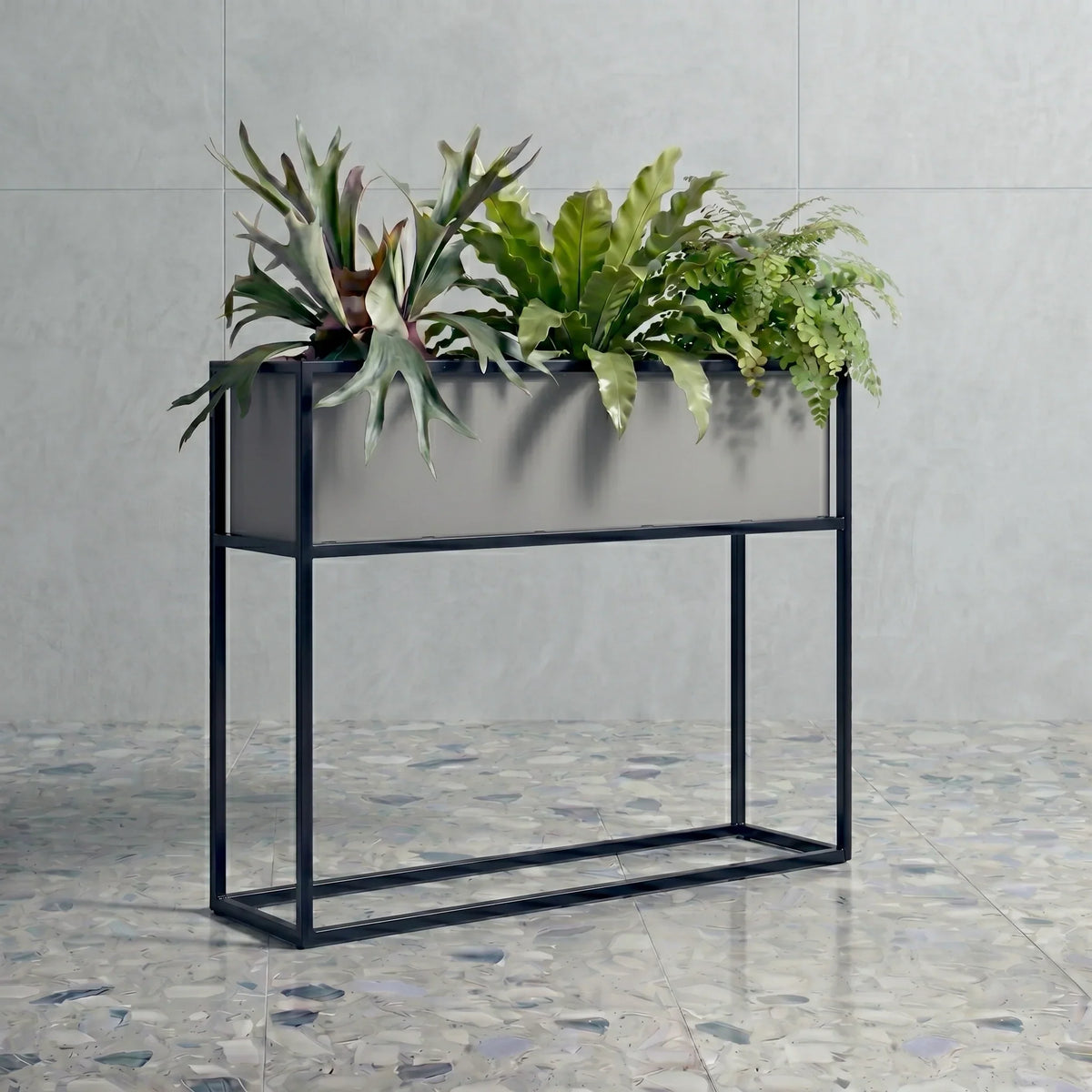 Raised Planter Trough Brushed Aluminum Elevated Iron Stand Rust-Resistant