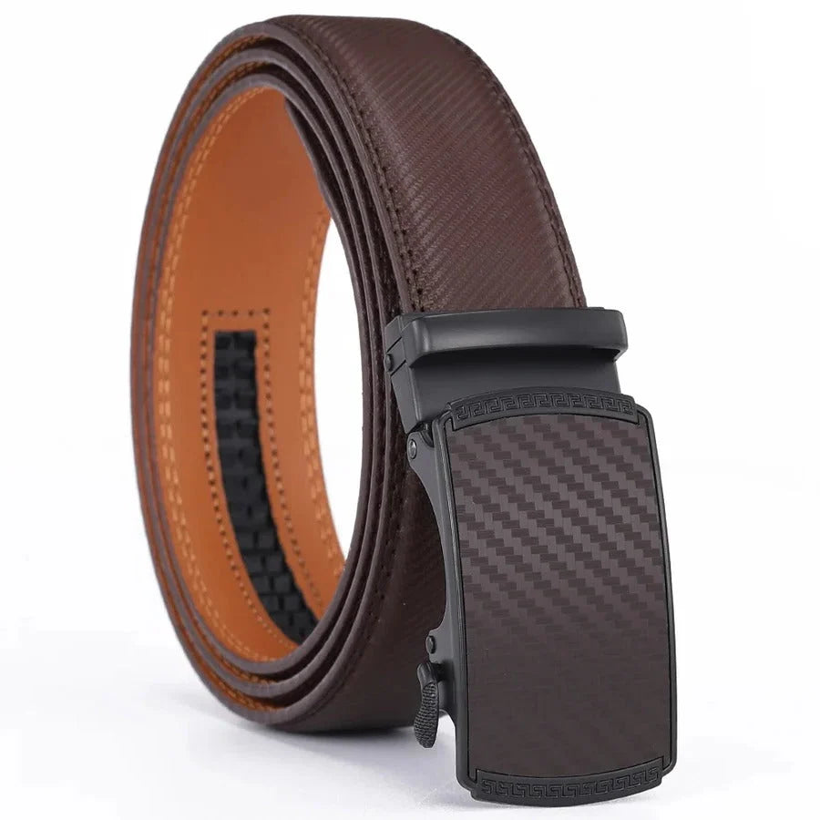 Ratchet Belt Genuine Leather Adjustable Fit Quick-Release Buckle