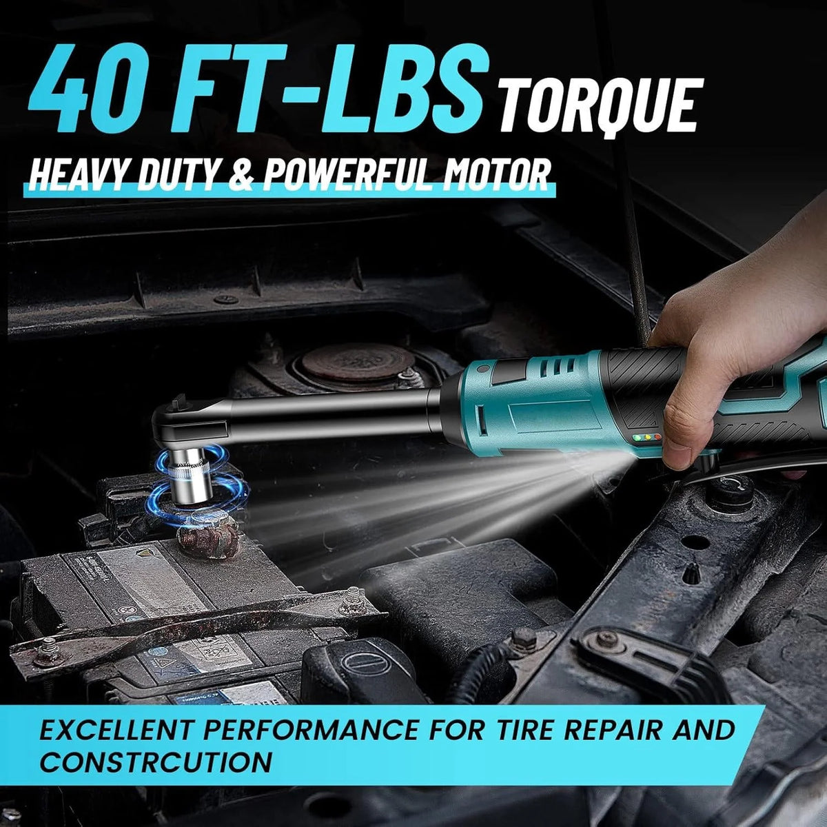Ratchet Wrench Cordless 6-Inch Extended Neck Dual Battery Pack