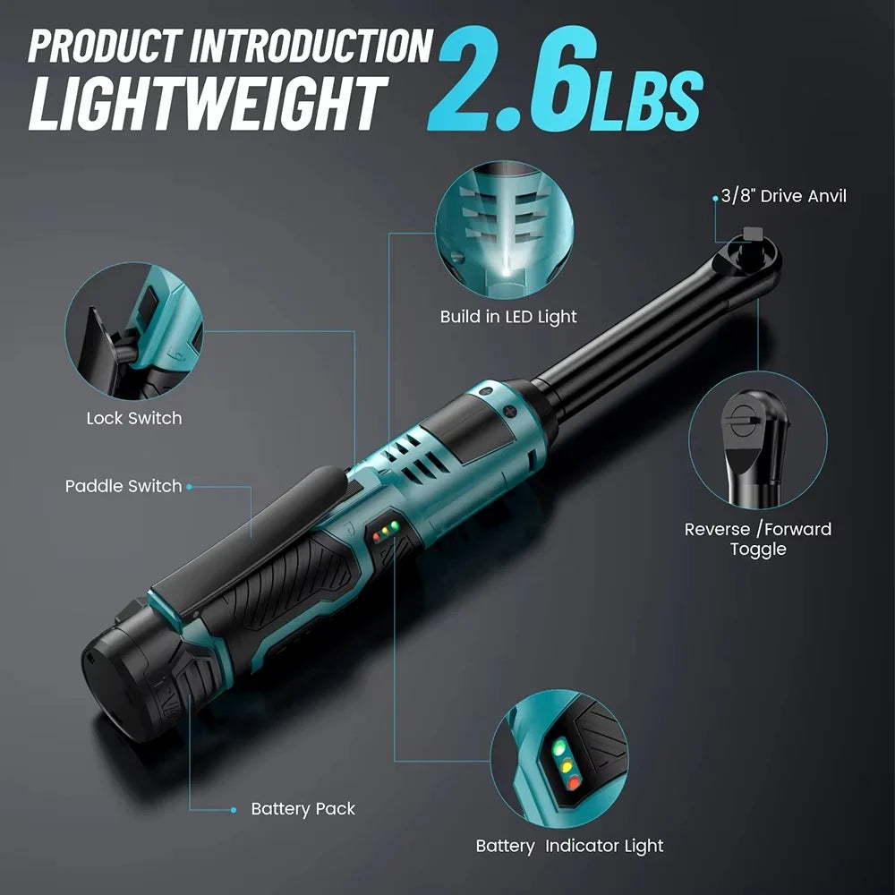 Ratchet Wrench Cordless 6-Inch Extended Neck Dual Battery Pack