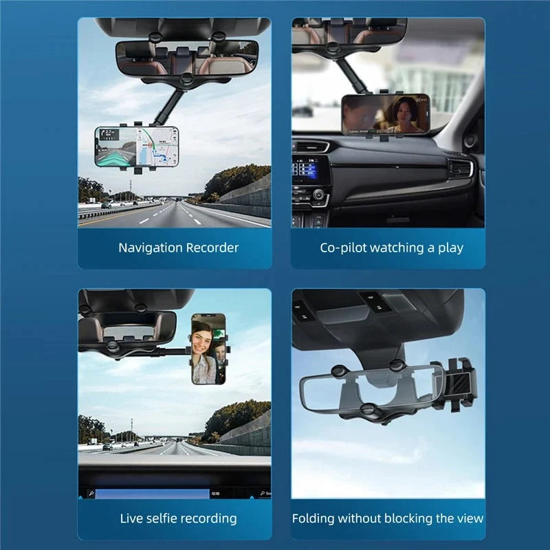 Rearview Mirror Phone Holder 360° Rotating Adjustable Mount