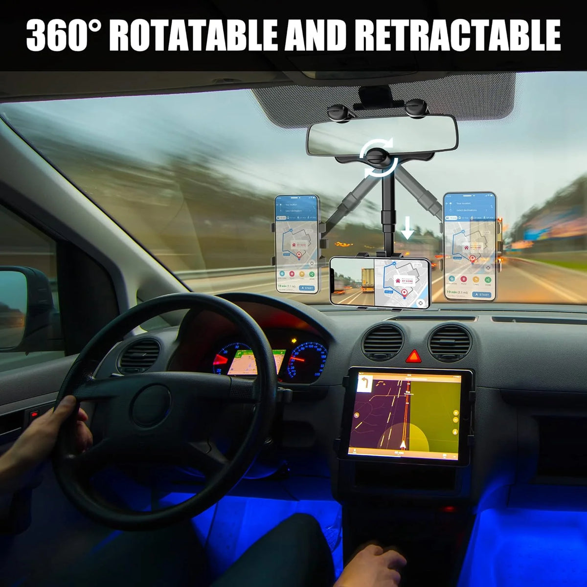 Rearview Mirror Phone Holder 360° Rotating Adjustable Mount