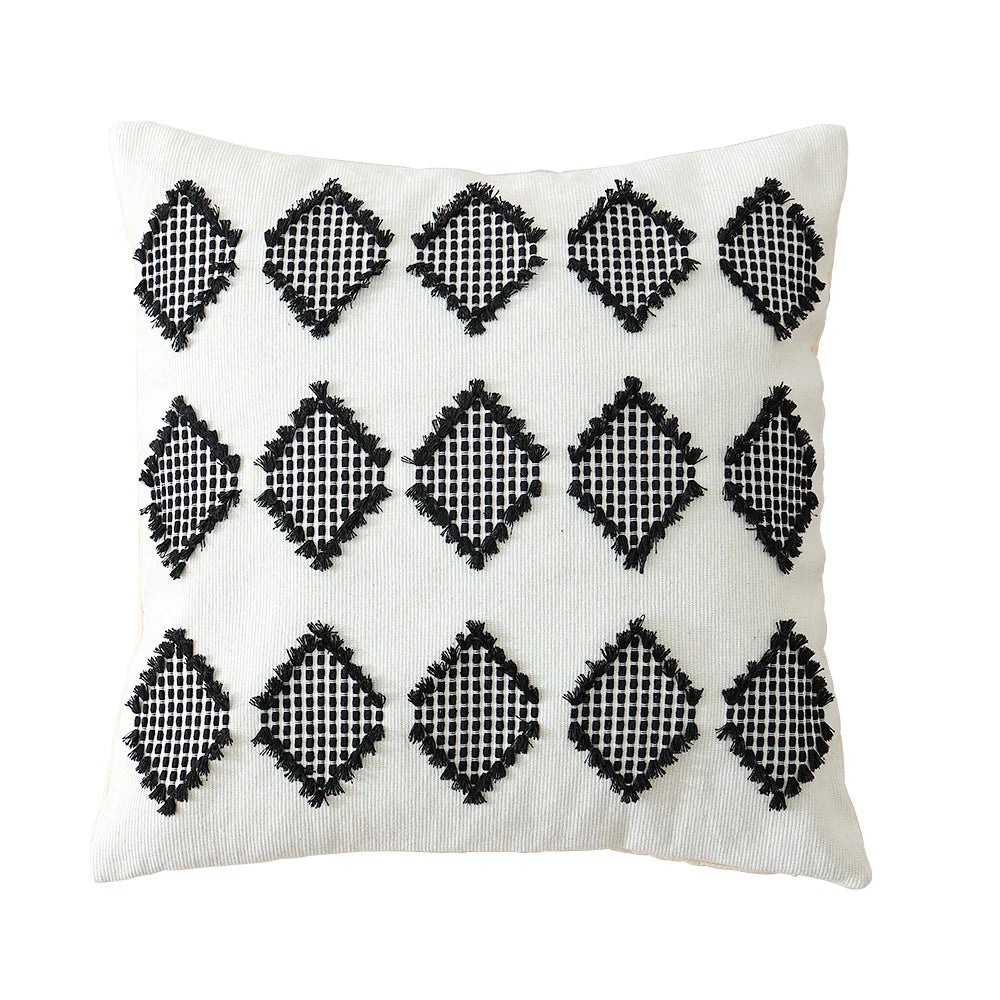 Rectangular Cushion Cover Embroidered Geometric Cotton Blend Concealed Zipper
