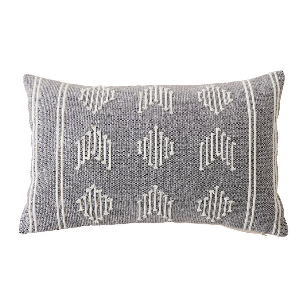 Rectangular Cushion Cover Embroidered Geometric Cotton Blend Concealed Zipper