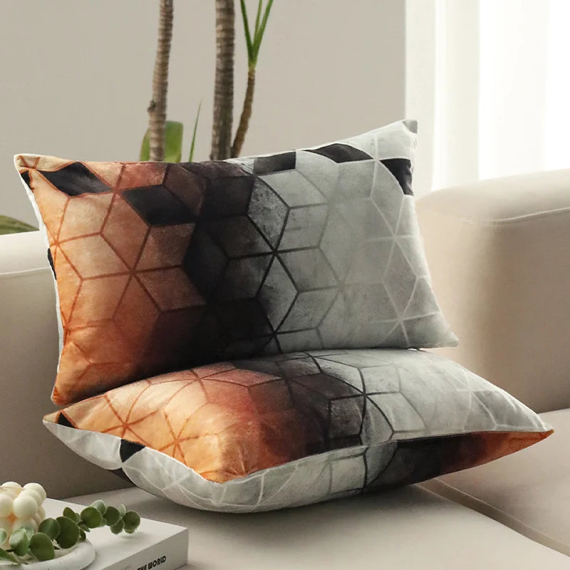 Rectangular Cushion Cover Geometric Gradient Microfiber Concealed Zipper