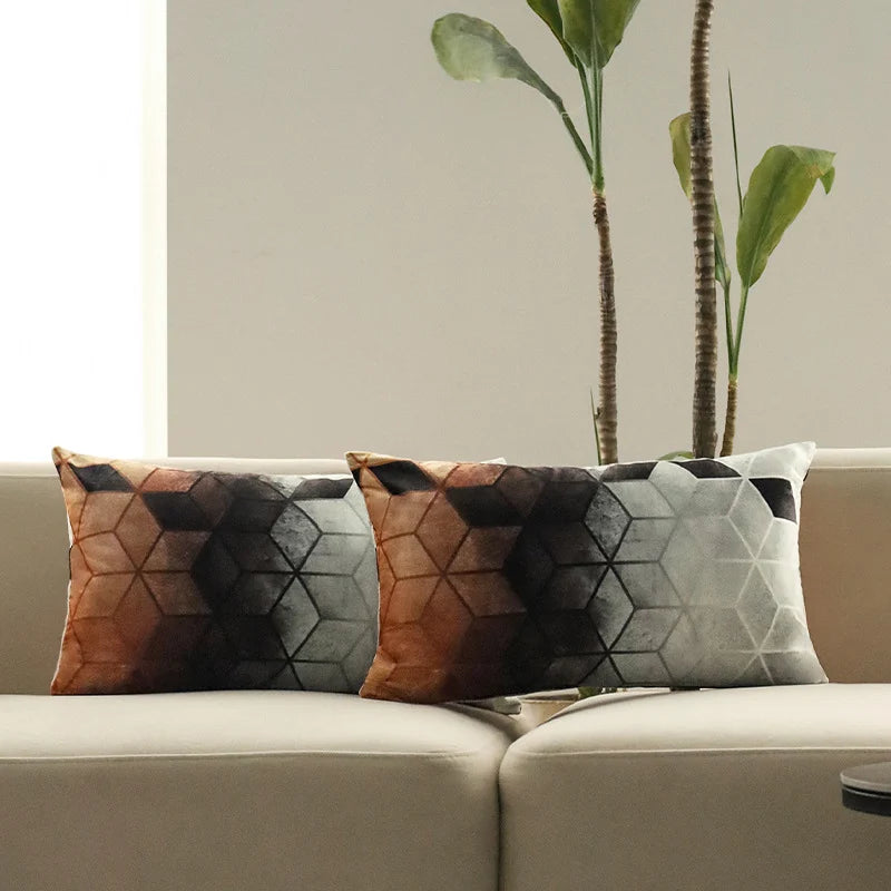 Rectangular Cushion Cover Geometric Gradient Microfiber Concealed Zipper