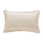 Rectangular Lumbar Pillow Striped Patchwork Woven Fabric & Fringed Trim