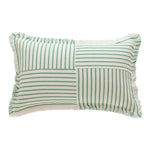 Rectangular Lumbar Pillow Striped Patchwork Woven Fabric & Fringed Trim