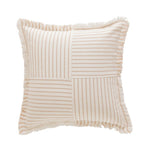 Rectangular Lumbar Pillow Striped Patchwork Woven Fabric & Fringed Trim